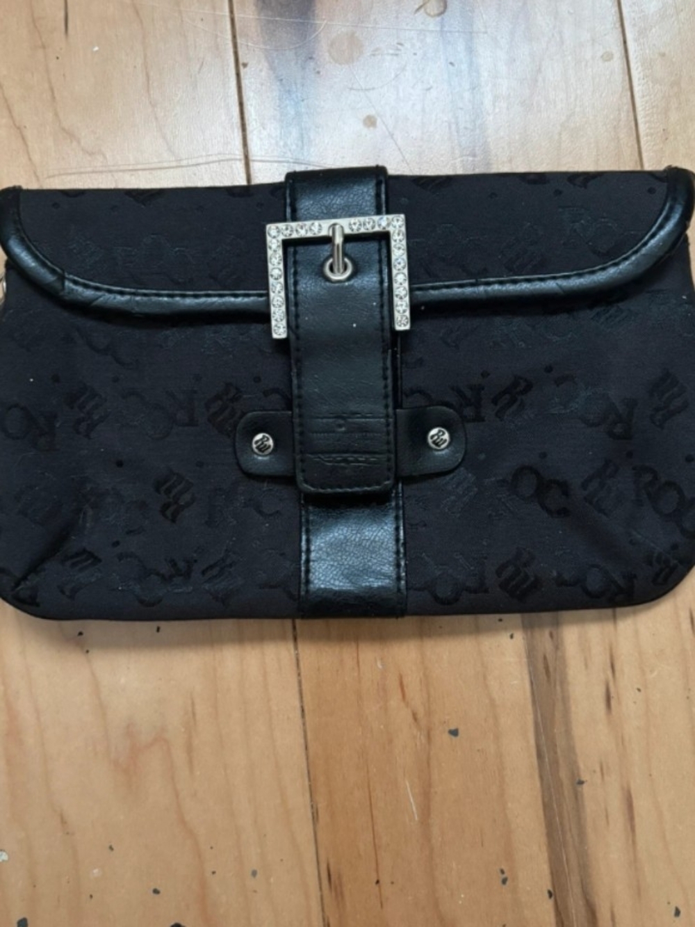Rocawear Black Logo Clutch with Rhinestone Buckle